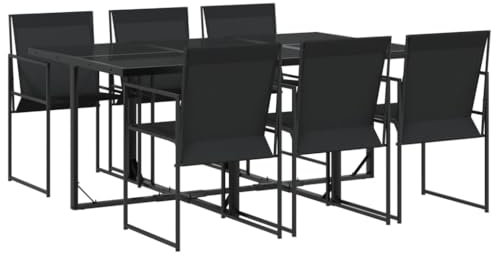 vidaXL Garten Essgruppe 7-TLG., Gartenmöbel Set Tisch 6 Stühle, Sitzgruppe für Garten Terrasse, Gartengarnitur Sitzgarnitur, Schwarz Textilene