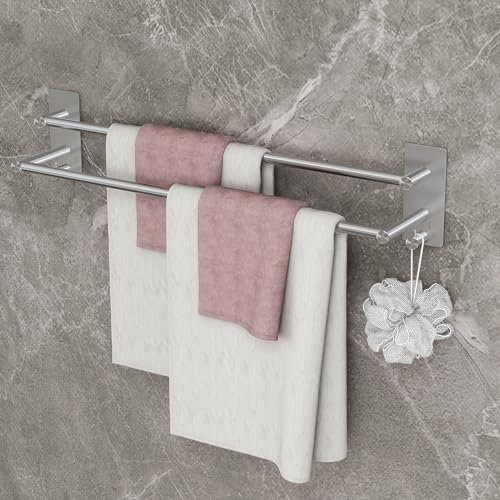 Giookuj Handtuchhalter ohne Bohren 60cm SUS304 Edelstahl Selbstklebende Handtuchhalter Wandmontiert Badezimmer Handtuchhalter Kleben für Schlafzimmer, Küche, Bad Silber