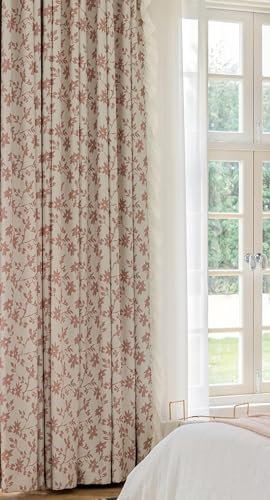 KnSam 2er Set Rose Gardinen Vorhänge Schlafzimmer, Vorhänge für Fenster Jacquard Blatt, Polyester Ösen Vorhang Blickdicht mit Muster Vorhänge Gardinen Wohnzimmer, Jeder B 107 x H 147cm