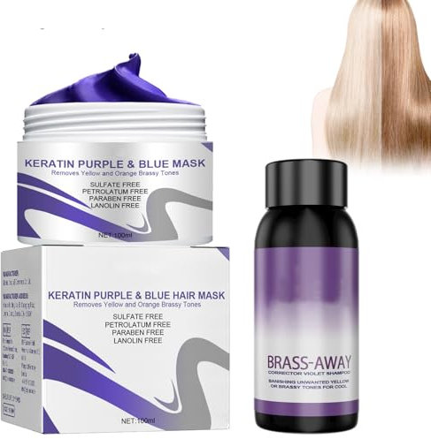 Champú Matizador Rubio, Shampoo Azul Violeta para Cabellos Rubios, Vitamins Mascarilla Morada con Keratina, Mascarilla Matizadora Violeta, Para Pelo Decolorado