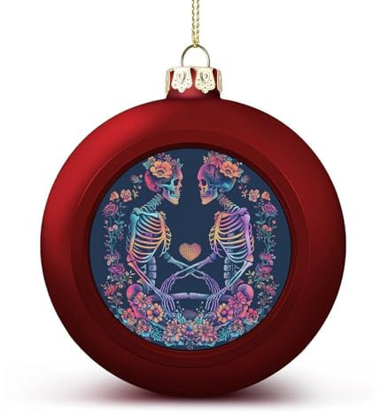 Weihnachtskugel-Ornamente, zwei Totenkopf-Silhouetten, bedruckte Weihnachtsdekoration mit Seil zum Aufhängen, für Weihnachtsbäume, Urlaub, Party, Dekoration, 4,1 cm