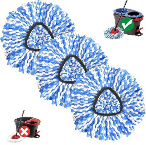 Sgizoku H2PrO Spin Mop Ricambiocompatibile con Viledar RinseClean Mop Teste: 3 testine Blu in Microfibra per Il Sistema di Serbatoio RinseClean 2