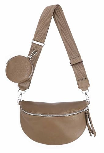 OBC Damen Tasche Crossbody Gürteltasche Brusttasche Umhängetasche Hüfttasche Crossover Bauchtasche Bodybag Schultertasche Handytasche Kunstleder Dunkeltaupe.