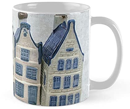 YIVXA Holiday Mug 11 Oz Dutch Delft Blue House Coffee Mug Ceramic Tea Cups White