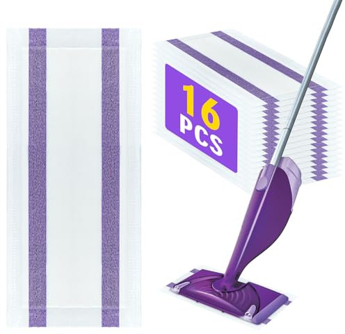 SAUAUSUN Lot de 16 recharges jetables pour balai à jet humide Swiffer, recharge multi-surfaces pour nettoyage des sols en bois dur, épaisseur et absorption