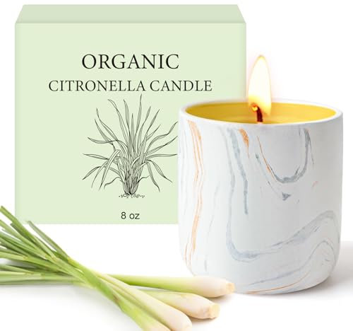 Vela de Citronela para Exteriores, 8oz,100% Natural Candle Cera de Soja, Cerámica Decorativa, cera de Soja Natural, para Interior, Velas Aromaticas para Exteriores, Interiores, Jardín, hogar, 50H