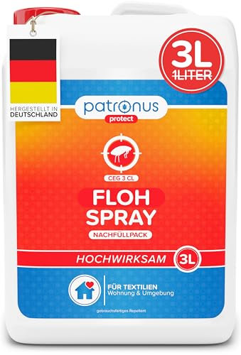 Patronus Floh-Spray für Wohnung & Umgebung 3 Liter - effektives Abwehr-Mittel gegen Flöhe mit Sofortschutz - hochwirksam & laborgeprüft - mit dezentem Eukalyptus-Zitrusduft