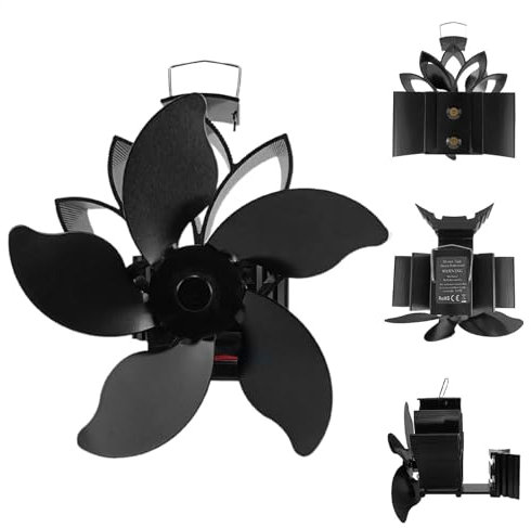 yupeuooe Wood Stove Fan Non Electric | Wood Burning Stove Fan Non Electric - 5 Leaves Heater Stove Fan Silent For Home Wood Log Burner Fireplace