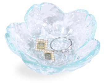 Nideen Jewellery Dish Glass Floral Trinket Dish, Ring Dish Holder Jewellery Plate Key Dish for Hallways(Light Blue)