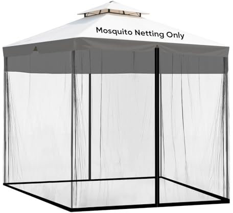 Mosquitera cuadrada para paraguas, red de paraguas de patio, mosquitera a prueba de viento con cremallera, cordón ajustable y base rellenable de agua para paraguas cuadrados, toldos de hierro