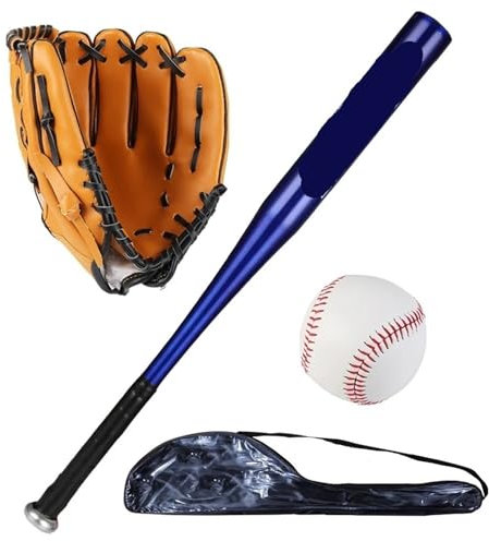 Baseball Glove 25 Inch Aluminum Baseball Bat Set Ideal for Softball Batting Practice with Glove and Baseballs Baseball Batting Gloves(Blue)