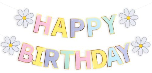 Happy Birthday Girlande, Gänseblümchen Happy Birthday Banner, Geburtstag Girlande, Kinder Geburtstag Deko für Jungen Mädchen Party Dekoration