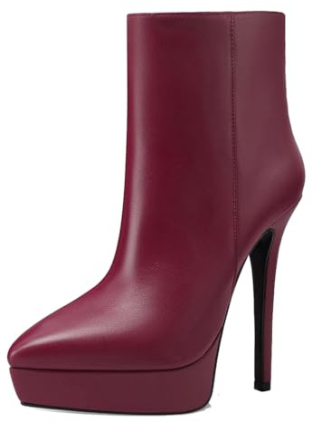 aanieshoeya Stivali Donna Bassi Comodi Ankle Boots for Women Fashion Pelle Eleganti Tacco Alto a Spillo Vino Rosso 40CN 39EU 25cm