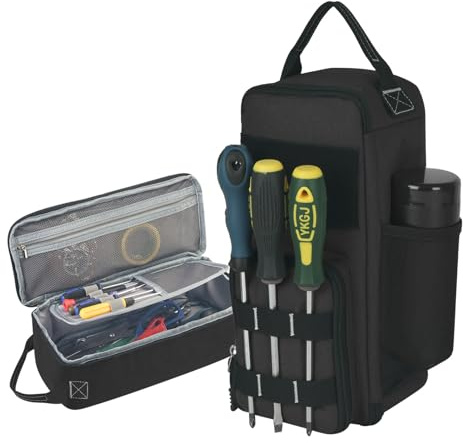 Small Tool Bag Pouch for Men,Black | Multiple Pockets, Waterproof, Heavy Duty, Zipper and Portable Handle