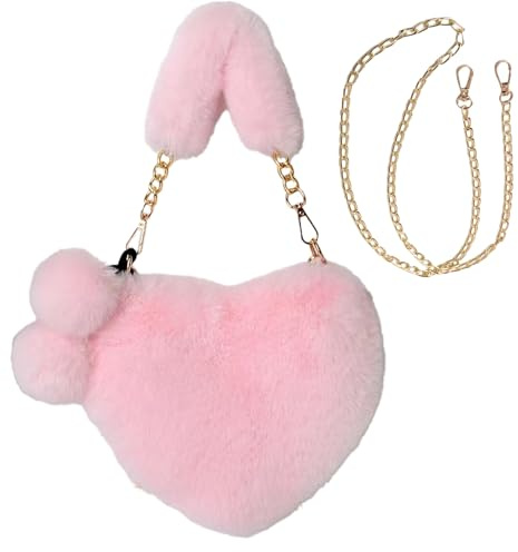 Handtasche Damen Handtasche Herz, Plüschhandtasche, Umhängetasche Plüsch, Herz Clutch Geldbörse für Cocktail Outdoor Karneval Reisen Alltag Festival Partys Geschenk (Color-Pink)