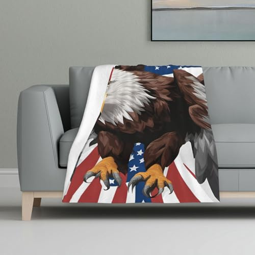 ZTPOWQA Flanelldecke mit Adler und USA-Flagge, weich, warm, gemütlich, für Bett, Couch, Reisen, Camping, waschbar, Winter, Herbst