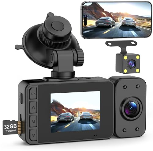 Dash Cam Front Rear Dashcam - Car Camera Dual Lens Dashcams for Car with 32GB Card 1080P Full HD G-Sensor Support 170° Wide Angle Loop Recording Full HD