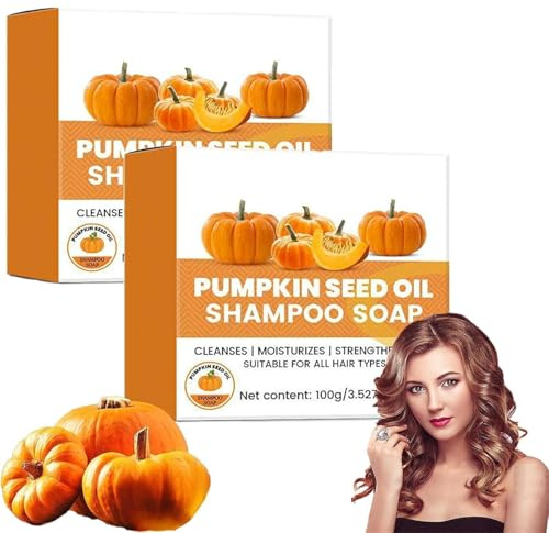 Pumpkin Seed Oil for Hair Growth Shampoo Soap,Pumpkin Seed Oil Shampoo Soap, feste Kürbiskernöl-Bar für trockenes,Pumkin Shampoo Bar and Conditioner for Hair Nourishing and Strengthening (2pcs)