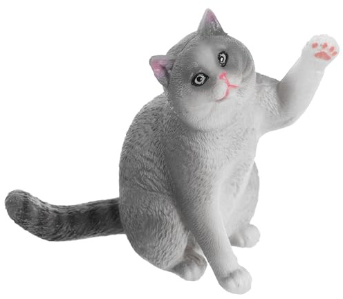 OFFIGAM Britisch Kurzhaar Katzenfigur Realistische Katzenstatue aus Kunststoff Grau Desktop Deko für Tierliebhaber