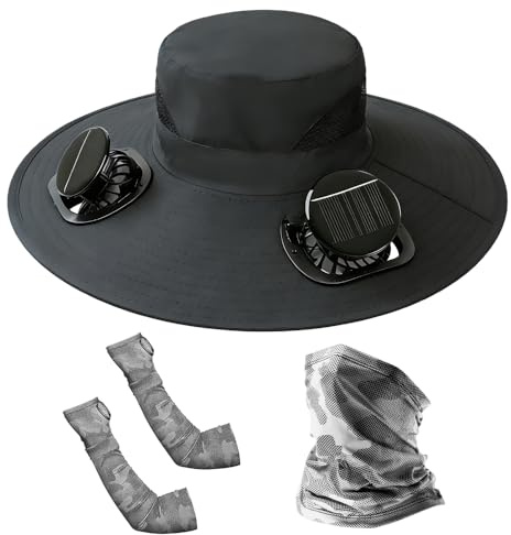 Solar Fan Hat, Hat with Fans Solar Powered, Outdoor Wide Brim Sun Hats with 2 Fans, 3 Adjustable Wind Speeds, Solar & USB Charging, Summer UV Protection Fishing Hats for Outdoor Activities (Black)