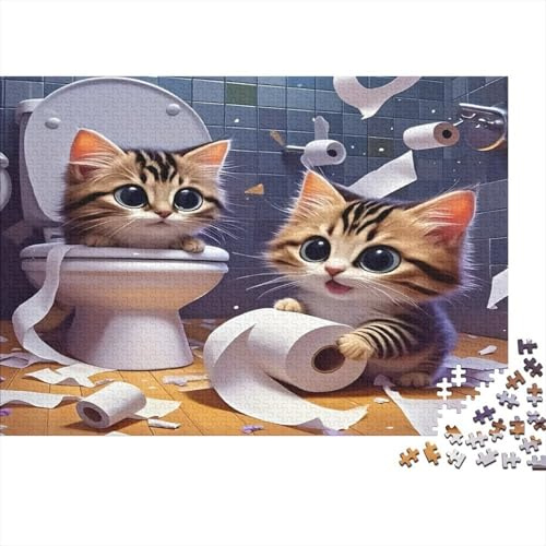 Bathroom Cats 1000 Piece Jigsaw Puzzle Paper Jigsaw Puzzle for Adults Toilet Roll Fun Relax Home Gift 38x26cm/1000pcs