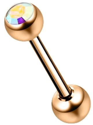 Monster Piercing Rainbow Crystal Pierre 14 Gauge Rose Or anodis? Acier Chirurgical Straight Barbell Langue Barre Piercing
