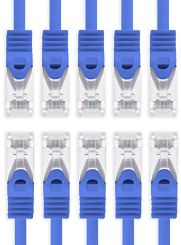 3,0 m - blau - 10 Stück CAT.7 Netzwerkkabel Sftp (Rohkabel) Patchkabel (SET) 10000Mbit/s - 500 MHz konfektioniert mit 2 RJ45 Stecker Cat6a