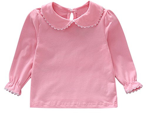 De feuilles Toddler Baby Girl Long Sleeve Peterpan Collar T-Shirt Blouse Solid Color Basic Tops Pink 18-24 Months