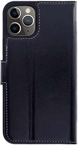 Burkley Book Case Handyhülle für iPhone 12/12 Pro Leder Handytasche mit Kick-Stand, Kartenfächer, 360° Schutz, RFID-Blocker (Schwarz)