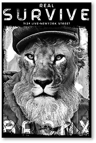 Postereck - 2028 - Löwe Plakat, Real Survive USA Bronx Tier Big Five - Spruch Schrift Wandposter Fotoposter Bilder Wandbild Wandbilder - Poster - 3:2-61,0 cm x 40,5 cm
