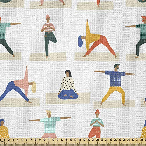 ABAKUHAUS Yoga Stoff als Meterware, Cartoon-Stil Menschen Charakter, Microfaser Multi Zweck Dekostoff für Kunsthandwerke, 3M (230x300cm), Beige Braun Orange