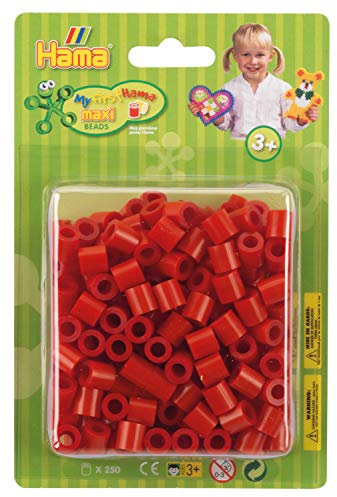 Hama Perlen 8505 Bügelperlen Packung mit ca. 250 bunten Maxi Bastelperlen mit Durchmesser 10 mm in Rot, kreativer Bastelspaß für Groß und Klein