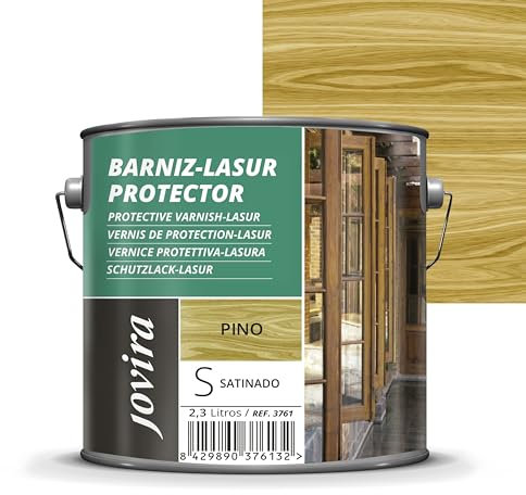 JOVIRA PINTURAS. BARNIZ LASUR PROTECTOR SATINADO (7 colores) Protege, decora y embellece todo tipo de madera (2,3 Litros, Pino) H-40