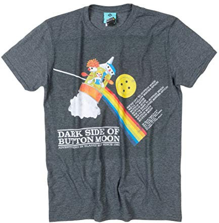 TruffleShuffle Unisex Dark Side of Button Moon T-Shirt Charcoal | Non-Fading | Cotton Blend | for 80s TV Show Fans