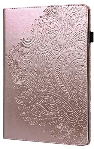 LMFULM® Étui pour Samsung Galaxy Tab S2 SM-T810 / T815 / T813 (9,7 Pouces) PU Cuir Poche Cas Flip Coque Protection avec Stand Housse Case Gaufrage Paon Fleur Or Rose