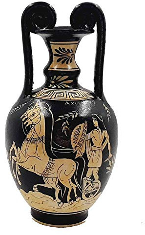 Greek White figure Amphora,Pot 24cm,Achilles and God Zeus