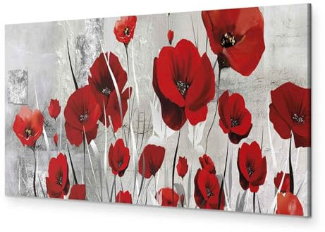 murando - Wandbilder XXL Mohnblumen 150x50 cm 1 tlg - Wand Deko Vlies Leinwand Bilder Groß Wanddeko Wohnzimmer Schlafzimmer Kunstdrucke Panoramabild - Blumen Pflanze rot grau wie gemalt