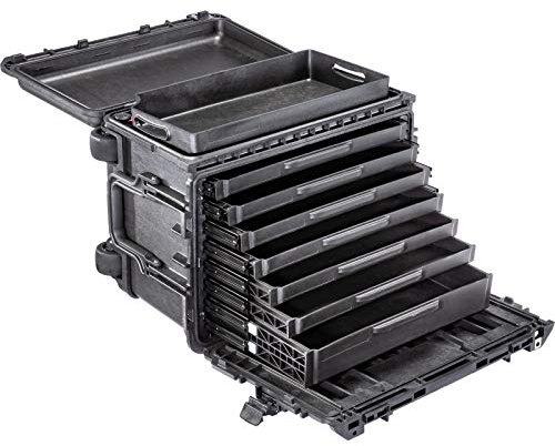 PELI 0450 Protector Mobiler Werkzeugkoffer mit 6 flachen und 1 Tiefe herausnehmbaren Fächern, 47L Fassungsvermögen, Farbe: Schwarz