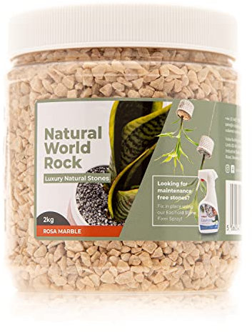 Natural World Rock Plant Topper Stones - Beautiful Natural Stones | 2kg | 5mm Diameter | Perfect for Plant Pots Inside & Out | for Home, Garden, Plant Pots & (Rosa Marble)