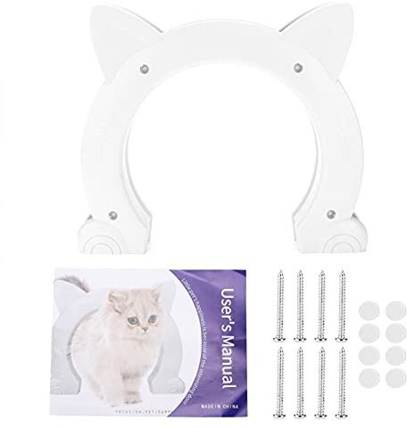 Interior Cat Door cute Cat-Head Shaped Pet Door for Interior Doors Hole Pass Fits Indoor Hollow Core or Solid Inside Doors[white] Cat Flaps
