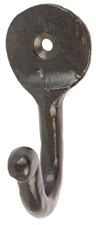 Hammer and Tongs - Hammered Round Plate Single Hook - W30mm x H65mm - Black