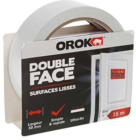 OROK - Ruban adhésif double face, Bricolage - Ruban adhésif double face transparent 15m x 30mm - Ruban adhésif scrapbooking 15m x 30mm - Utilisation intérieur, Fixation mince simple et rapide
