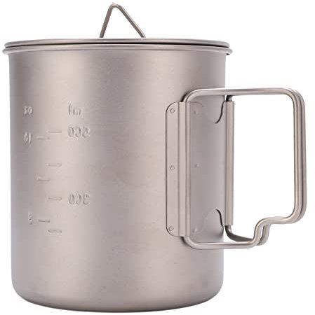 Mug en Titane, 750 Ml Extérieur Mur Isolé Mug Camping Tasse Pot avec Poignées Pliables et Couvercle en Acier Inoxydable Conçu, Camping Portable Titane Pot pour Camping en Plein Air Randonnée Sac à Dos