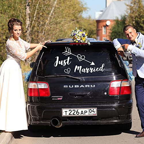 Aufkleber, Just Married Autoaufkleber, Hochzeitsauto Autoaufkleber Heck Wandaufkleber Wandtattoo Hochzeit Trauung Heiraten Sticker Vinyl Wandaufkleber Dekoration zur Hochzeit, für Auto-Heck, Spiegel
