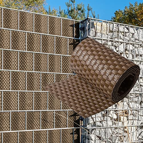 NYVI Polyrattan Sichtschutzstreifen Privafence Braun 255 x 19 cm 5 Rollen (12,75 Meter) - SPARSETS - Sichtschutz für Doppelstabmatten Zaun - Premium Zaunsichtschutz