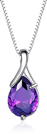 Bellitia Jewelry Collana Pendente con Pietra Naturale a Forma Pera, Collana con Ciondolo Ametista Viola da donna, Collana in Argento Sterling 925 con Pietre Preziose, Gioielli da donna