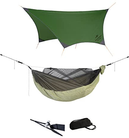 AMAZONAS Overnight Set - Ultra Light Hängematte Moskito Traveller Quilted + Adventure Rope + Wetterschutz Traveller Tarp