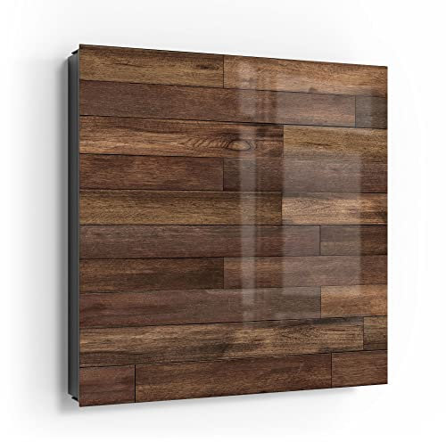 DEQORI Schlüsselkasten schwarz | 30x30 cm | Motiv Blick auf Holzboden | Glas & Metall Schlüssel-Box | Schlüsselschrank mit 50 Haken + 2 Magnete | Moderne Box magnetisch & beschreibbar