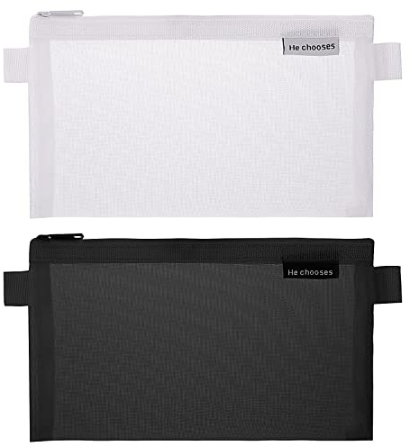 TIESOME Portamatite 2pcs chiaro esame Matita Pouch, Mesh Zipper Pen Pouch Nylon Matita Storage Bag Makeup Bag per le donne Custodia cancelleria portatile per gli studenti adulti (nero + bianco)