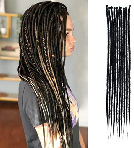 20” Thin 0.6cm Dreadlocks Extensions Single Ended 15 Strands/Pack Black Soft Synthetic Faux Dreads Reggae Crochet Braided Dread Extensions